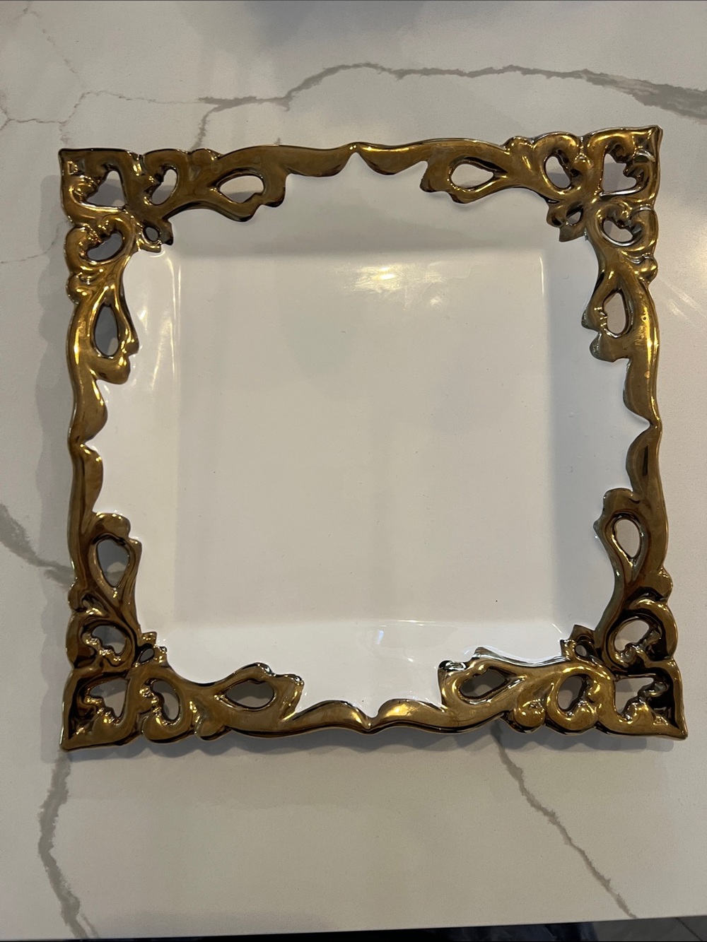 222 Fifth Gold Trimmed White Ceramic Square Plate